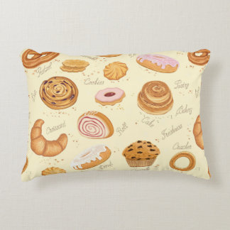Seamless pattern with various pastries decorative cushion