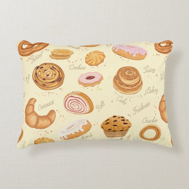 Seamless pattern with various pastries decorative cushion (Front)