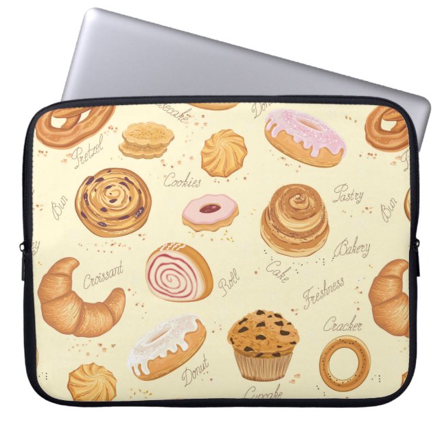 Seamless pattern with various pastries laptop sleeve (Front)
