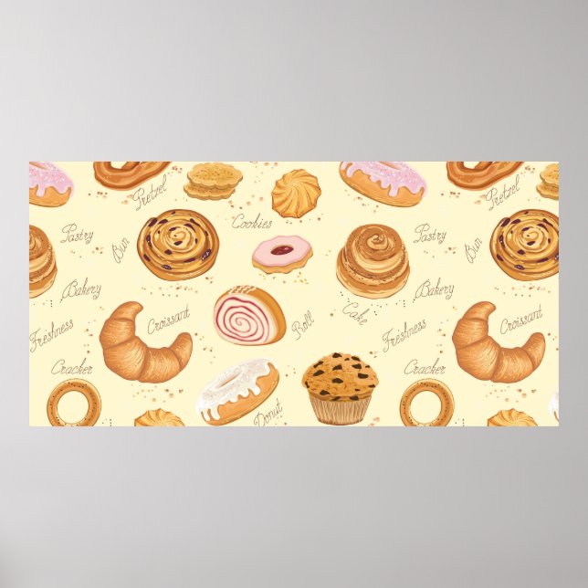 Seamless pattern with various pastries poster (Front)