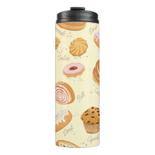 Seamless pattern with various pastries thermal tumbler