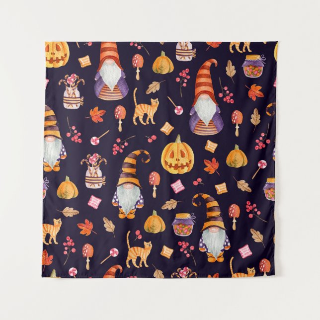 Seamless pattern with vintage Halloween elements.  Tapestry (Front)