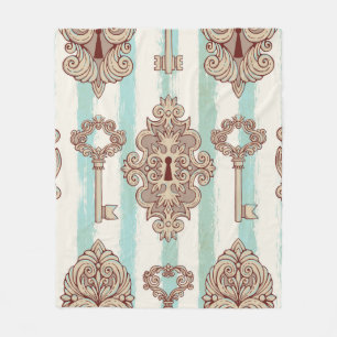Seamless pattern with vintage keys and locks. Free Fleece Blanket
