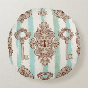 Seamless pattern with vintage keys and locks. Free Round Cushion