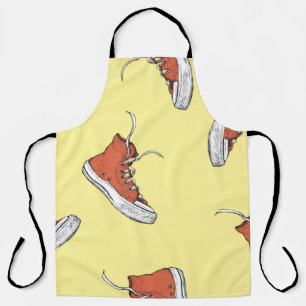 Seamless pattern with vintage red sneakers,hand dr apron