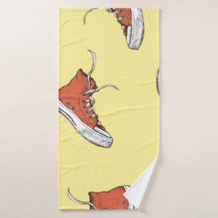 Seamless pattern with vintage red sneakers,hand dr bath towel