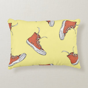 Seamless pattern with vintage red sneakers,hand dr decorative cushion