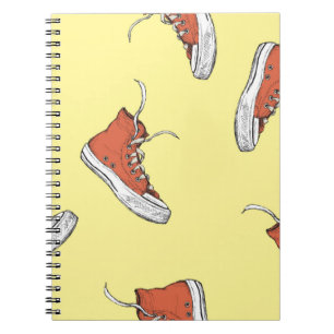 Seamless pattern with vintage red sneakers,hand dr notebook