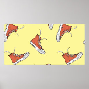 Seamless pattern with vintage red sneakers,hand dr poster