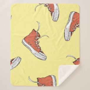 Seamless pattern with vintage red sneakers,hand dr sherpa blanket