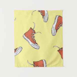 Seamless pattern with vintage red sneakers,hand dr tapestry