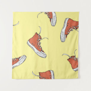 Seamless pattern with vintage red sneakers,hand dr tapestry