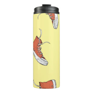 Seamless pattern with vintage red sneakers,hand dr thermal tumbler