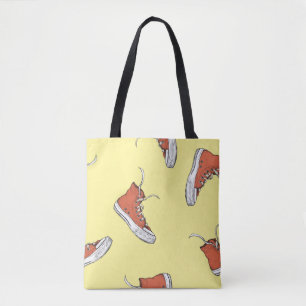 Seamless pattern with vintage red sneakers,hand dr tote bag