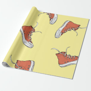 Seamless pattern with vintage red sneakers,hand dr wrapping paper