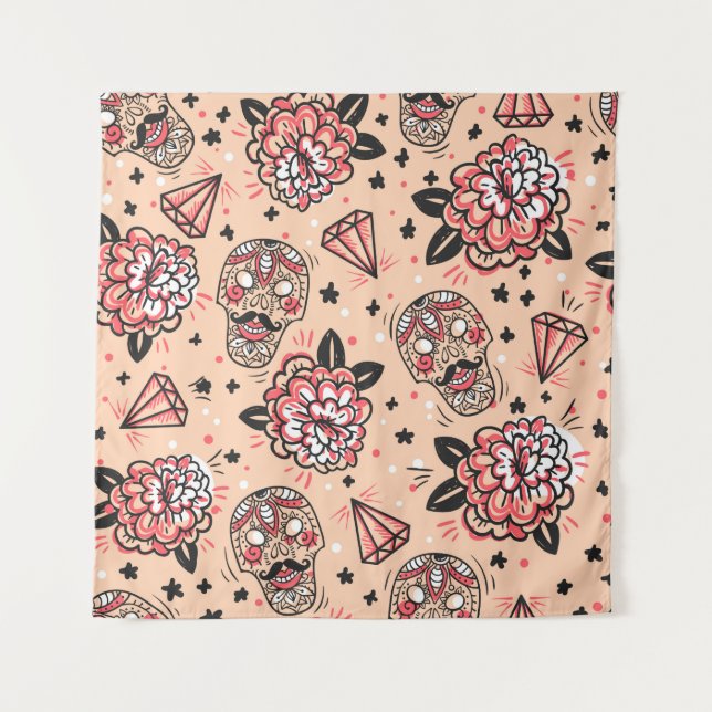 Seamless pattern with vintage roses, diamonds and  tapestry (Front)
