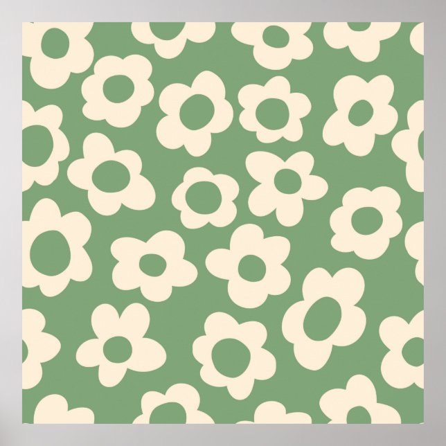 Seamless pattern with vintage vintage groovy flowe poster (Front)