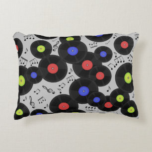 Seamless pattern with vinyl records and notes. decorative cushion