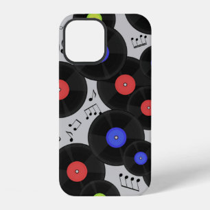 Seamless pattern with vinyl records and notes. iPhone 12 case