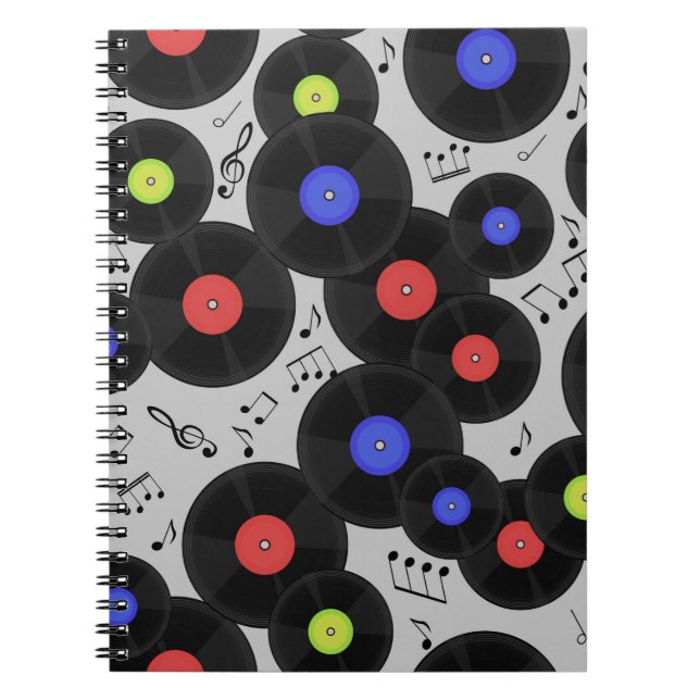 Seamless pattern with vinyl records and notes.  notebook (Front)