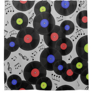 Seamless pattern with vinyl records and notes. shower curtain