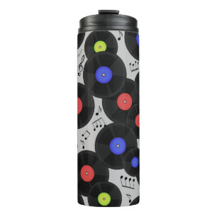 Seamless pattern with vinyl records and notes. thermal tumbler