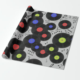 Seamless pattern with vinyl records and notes.  wrapping paper