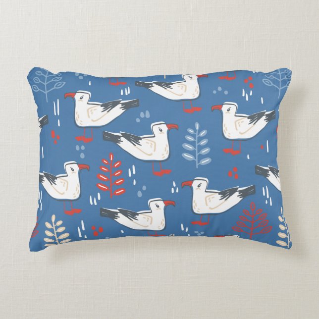 seamless pattern with walking gull. Bird and leave Decorative Cushion (Front)