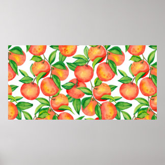Seamless pattern with watercolor mandarin fruit an poster
