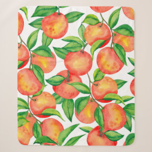 Seamless pattern with watercolor mandarin fruit an sherpa blanket