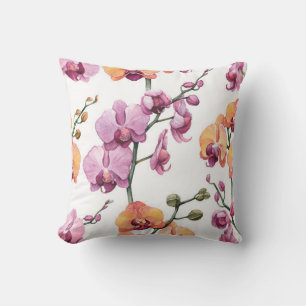 Seamless pattern with watercolor orchid flowers cushion