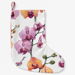 Seamless pattern with watercolor orchid flowers small christmas stocking