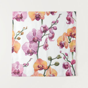Seamless pattern with watercolor orchid flowers tapestry
