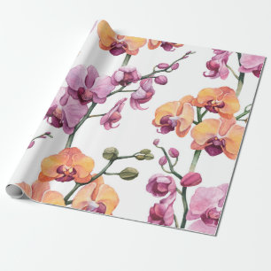 Seamless pattern with watercolor orchid flowers  wrapping paper