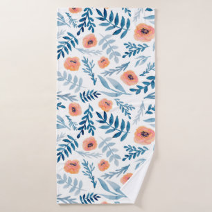 Seamless pattern with watercolor roses and blue le bath towel