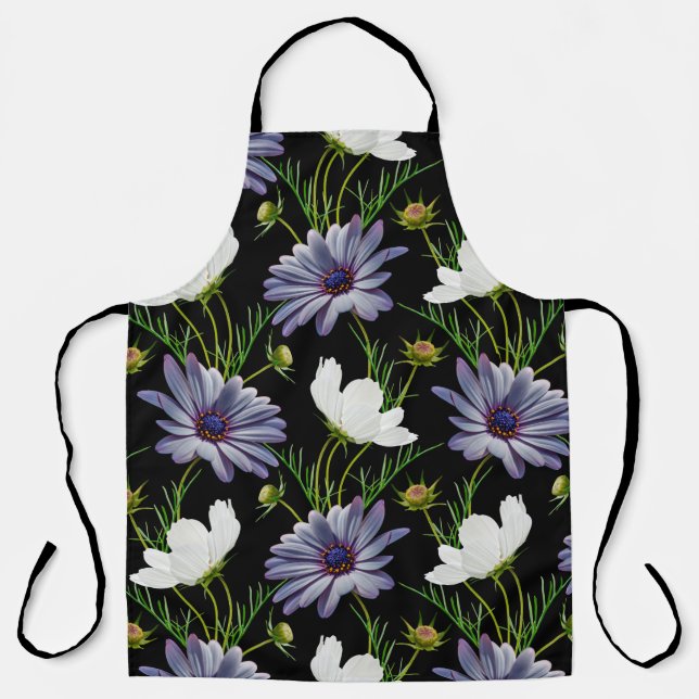 Seamless pattern with white cosmos and blue daisy  apron (Front)