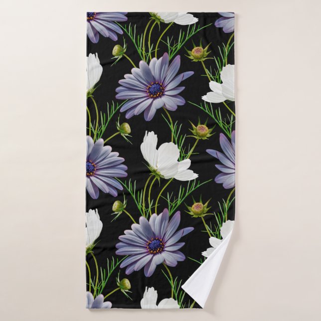 Seamless pattern with white cosmos and blue daisy  bath towel (Bath Towel)
