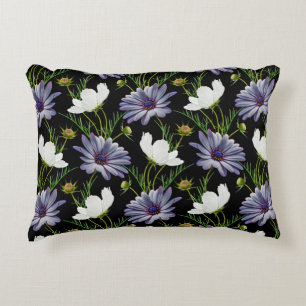 Seamless pattern with white cosmos and blue daisy  decorative cushion