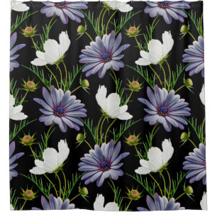 Seamless pattern with white cosmos and blue daisy  shower curtain