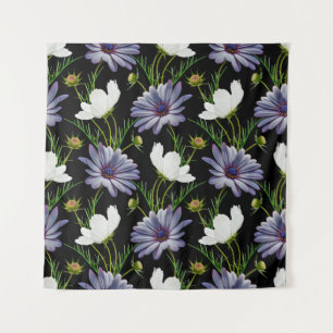 Seamless pattern with white cosmos and blue daisy tapestry