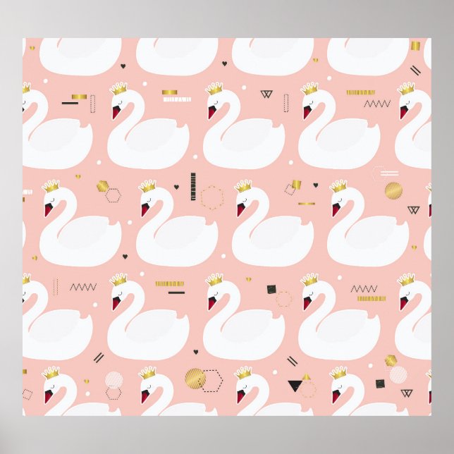 Seamless pattern with white swans. poster (Front)