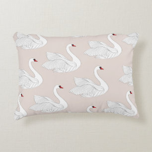 Seamless pattern with white swans. White bird orna Decorative Cushion