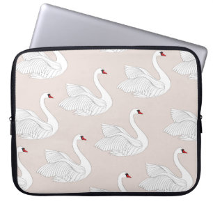 Seamless pattern with white swans. White bird orna Laptop Sleeve