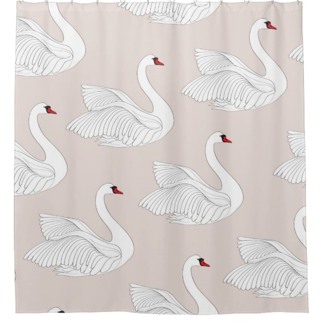 Seamless pattern with white swans. White bird orna Shower Curtain (Front)