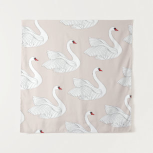 Seamless pattern with white swans. White bird orna Tapestry
