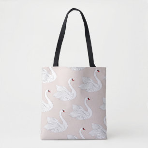 Seamless pattern with white swans. White bird orna Tote Bag