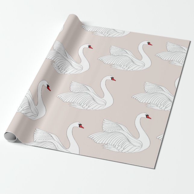 Seamless pattern with white swans. White bird orna Wrapping Paper (Unrolled)