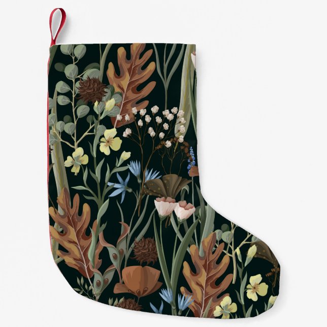 Seamless pattern with wild and dried flowers. Autu Small Christmas Stocking (Front)