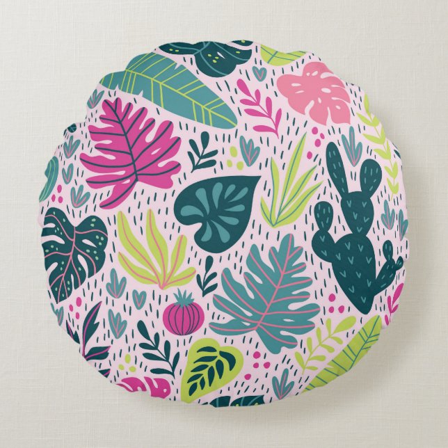 Seamless pattern with wild tropical rainforest. Tr Round Cushion (Front)