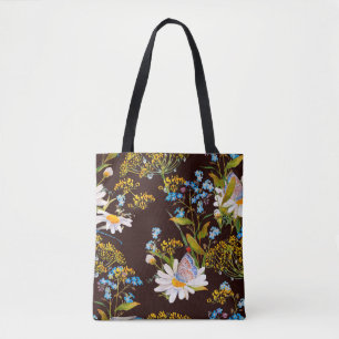 Seamless pattern with wildflowers tote bag